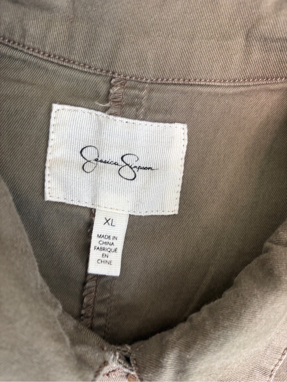 Jessica Simpson Olive Utility Romper XL Button Front Short Sleeve Stretch - Picture 4 of 8